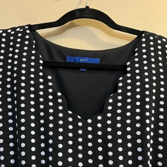 Apt.9 Women's Fit & Flare V-Neck Dress Polka Dot Scallop Trim Balloon Sleeve 8 - Picture 3 of 12